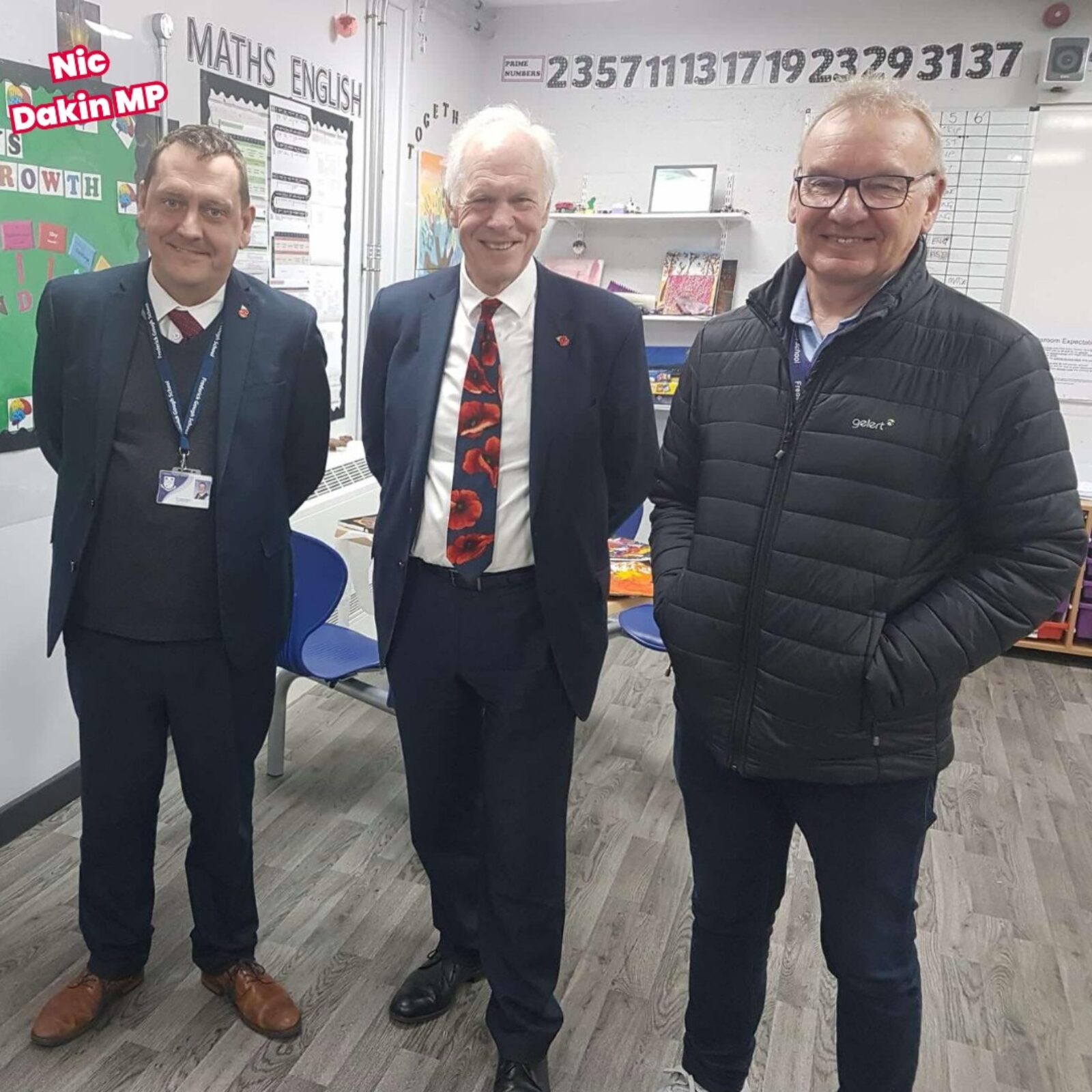 Nic Dakin MP with Ben Lawrence, the Headteacher, and Richard Harmer, the Chair of Governors.